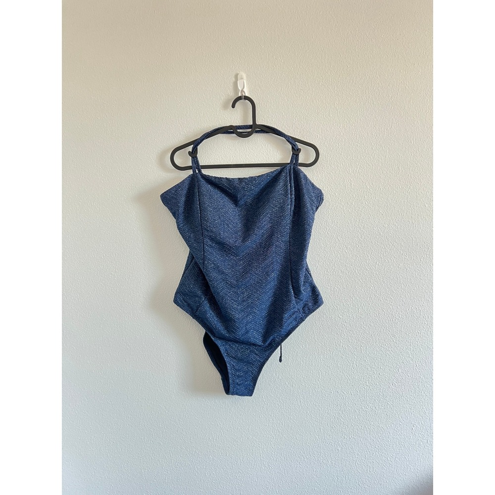 Cupshe Navy Blue Shimmer Halter Open Back One Piece Swimsuit XL Vacation Summer